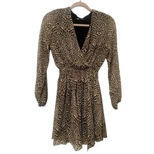 Zara Long Sleeve V-Neck Patterned Mini Dress Size XS